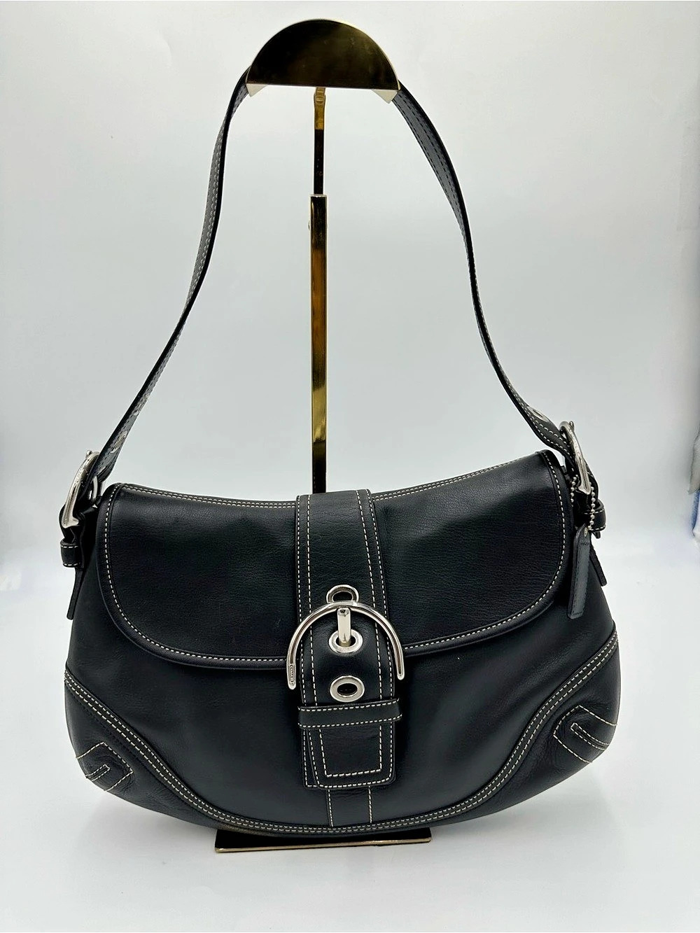 Coach Soho Buckle Flap Shoulder Bag Black Leather Hobo Shoulder Bag
